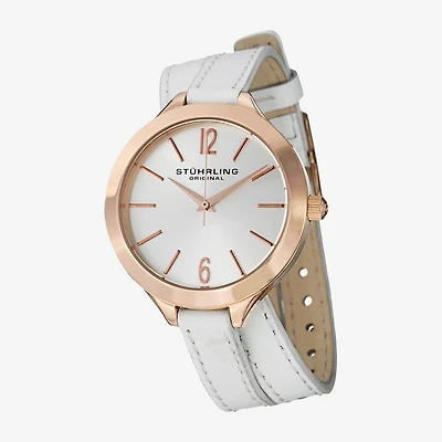 Stuhrling Womens White Leather Strap Watch 568 03