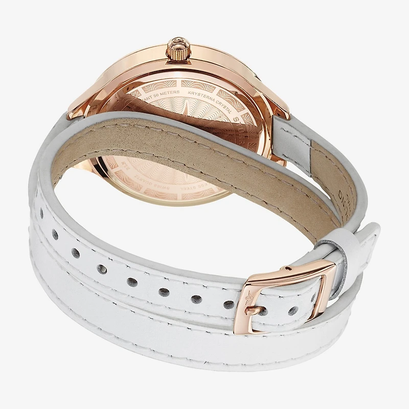 Stuhrling Womens White Leather Strap Watch 568 03
