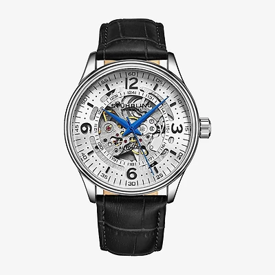 Stuhrling Mens Automatic Black Leather Strap Watch 3947