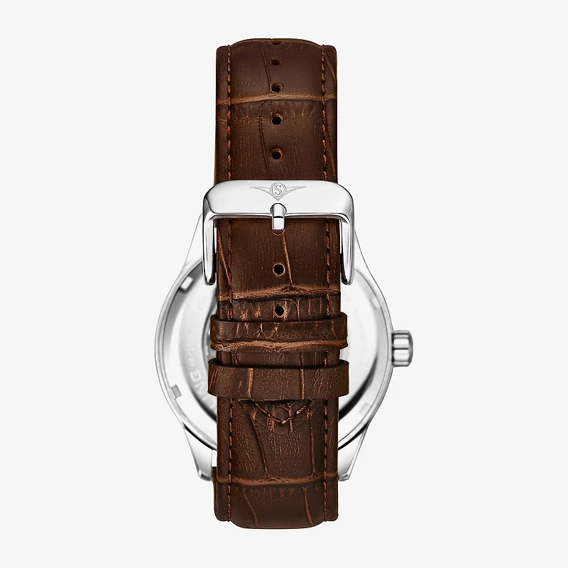 Stuhrling Mens Automatic Brown Leather Strap Watch 3947 3