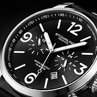 Stuhrling Mens Black Leather Strap Watch 3956 1