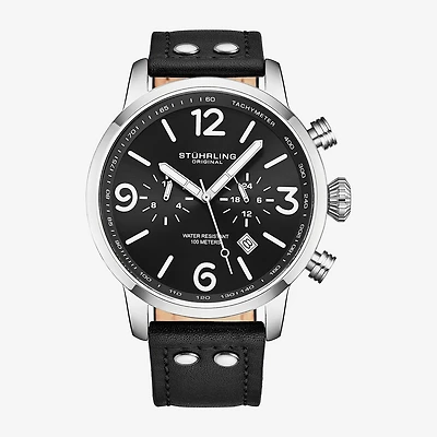 Stuhrling Mens Black Leather Strap Watch 3956 1