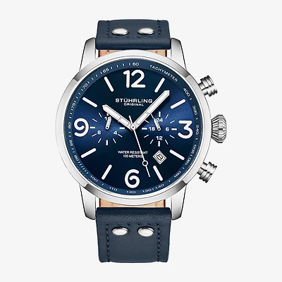 Stuhrling Mens Blue Leather Strap Watch 3956 2