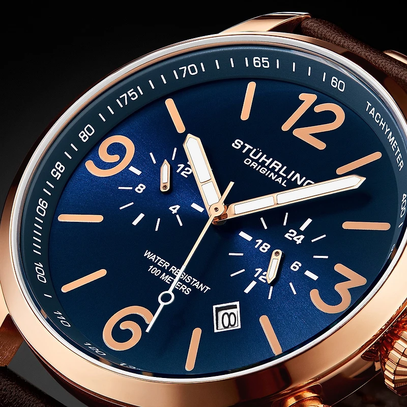 Stuhrling Mens Leather Strap Watch 3956