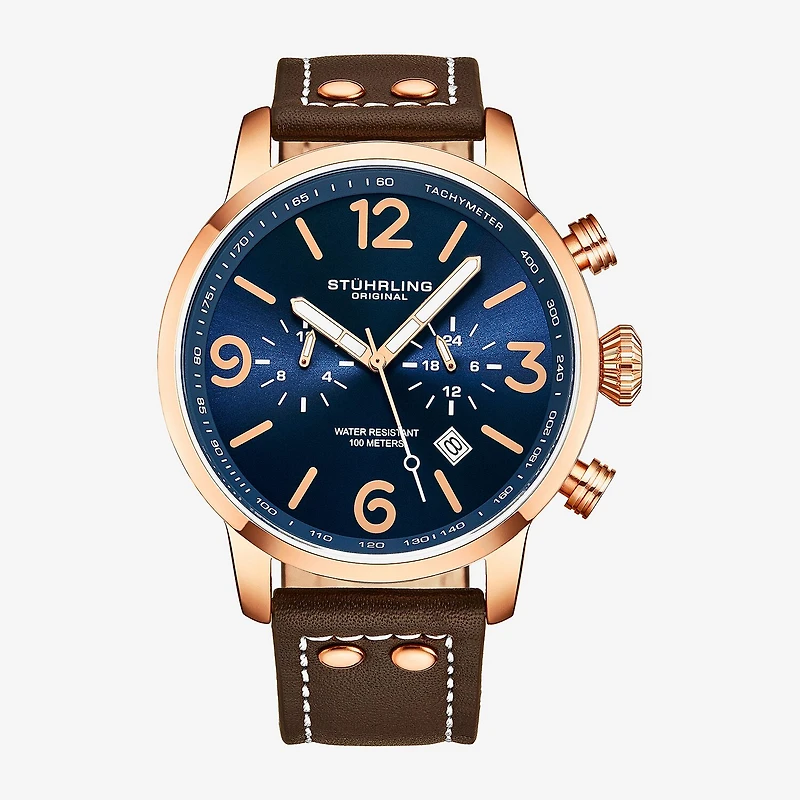 Stuhrling Mens Leather Strap Watch 3956