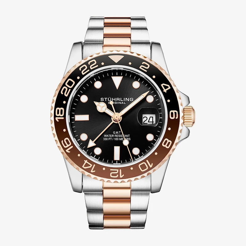 Stuhrling Mens Rose Goldtone Stainless Steel Bracelet Watch 3965