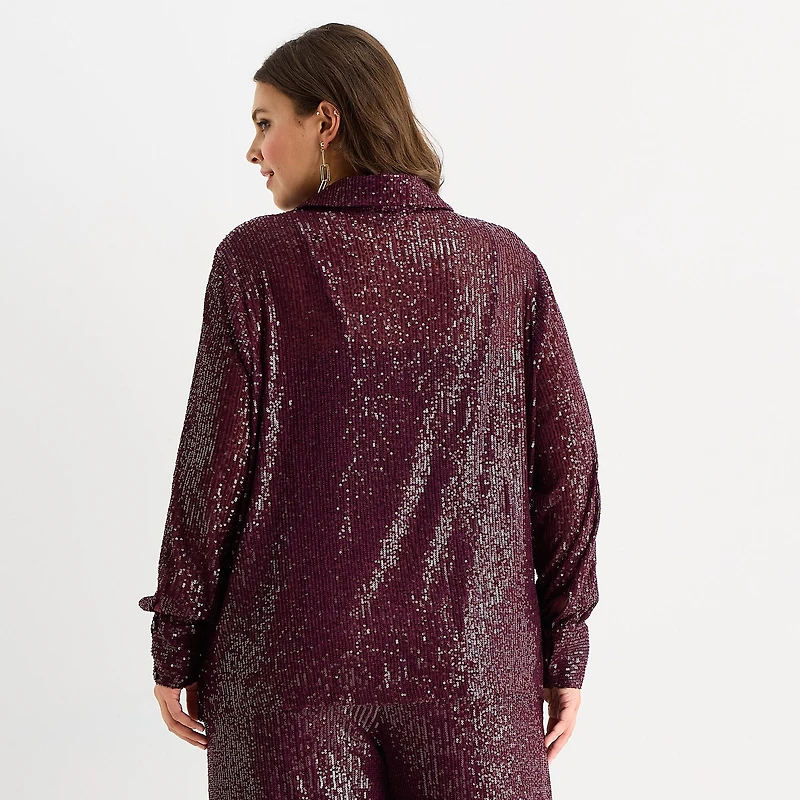 Premier Amour Womens Long Sleeve Sequin Blouse