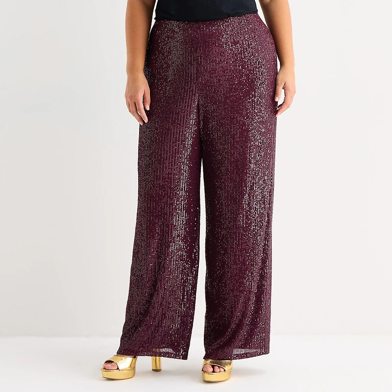 Premier Amour Womens Plus Wide Leg Pull-On Pant