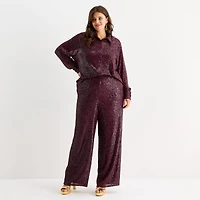 Premier Amour Womens Plus Wide Leg Pull-On Pant