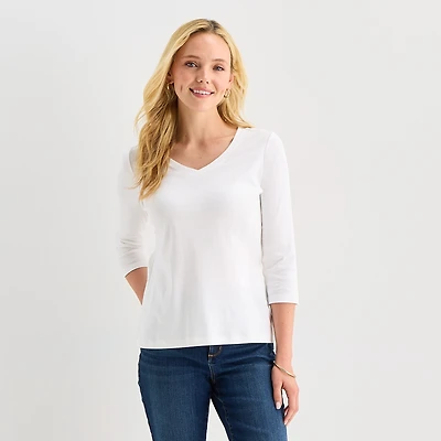 St. John's Bay Womens Tall V Neck 3/4 Sleeve T-Shirt