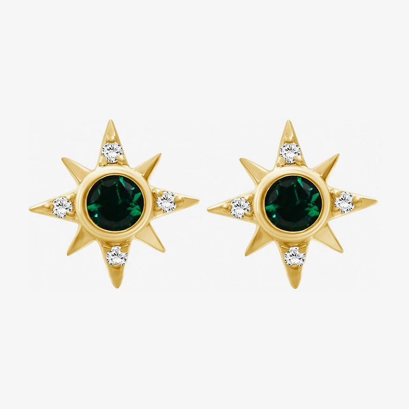 Simulated Green Emerald 14K Gold Over Silver 11.4mm Star Stud Earrings