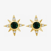 Simulated Green Emerald 14K Gold Over Silver 11.4mm Star Stud Earrings