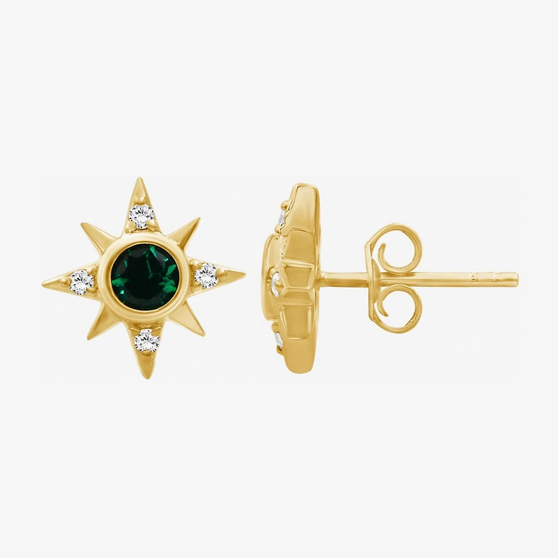 Simulated Green Emerald 14K Gold Over Silver 11.4mm Star Stud Earrings