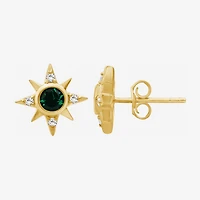 Simulated Green Emerald 14K Gold Over Silver 11.4mm Star Stud Earrings