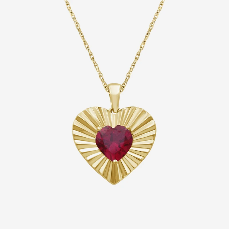 Womens Lab Created Red Ruby 14K Gold Over Silver Heart Inch Pendant Necklace