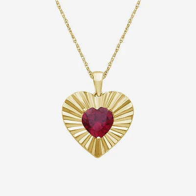 Womens Lab Created Red Ruby 14K Gold Over Silver Heart 18 Inch Pendant Necklace