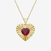 Womens Lab Created Red Ruby 14K Gold Over Silver Heart Inch Pendant Necklace