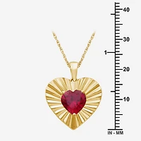 Womens Lab Created Red Ruby 14K Gold Over Silver Heart Inch Pendant Necklace