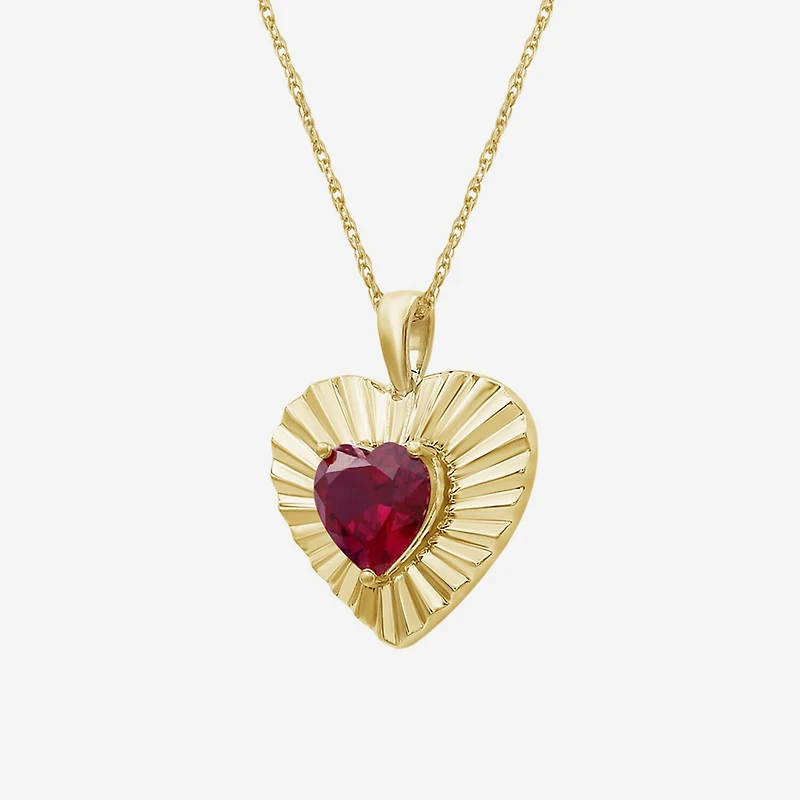Womens Lab Created Red Ruby 14K Gold Over Silver Heart Inch Pendant Necklace