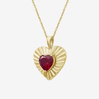 Womens Lab Created Red Ruby 14K Gold Over Silver Heart Inch Pendant Necklace