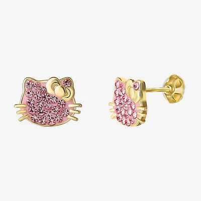Genuine Pink Crystal 14K Gold Over Silver 10.9mm Hello Kitty Stud Earrings