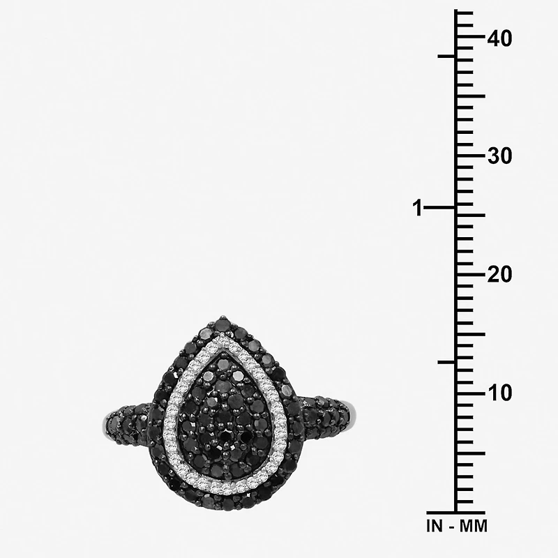 Womens CT. T.W. Natural Black Diamond Sterling Silver Round Cocktail Ring