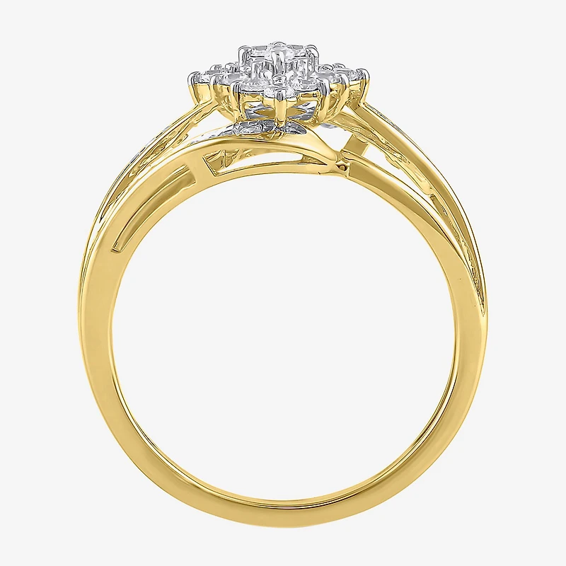 (I, I2) Womens 3/8 CT. T.W. Lab Grown White Diamond 14K Gold Over Silver Cluster Cocktail Ring