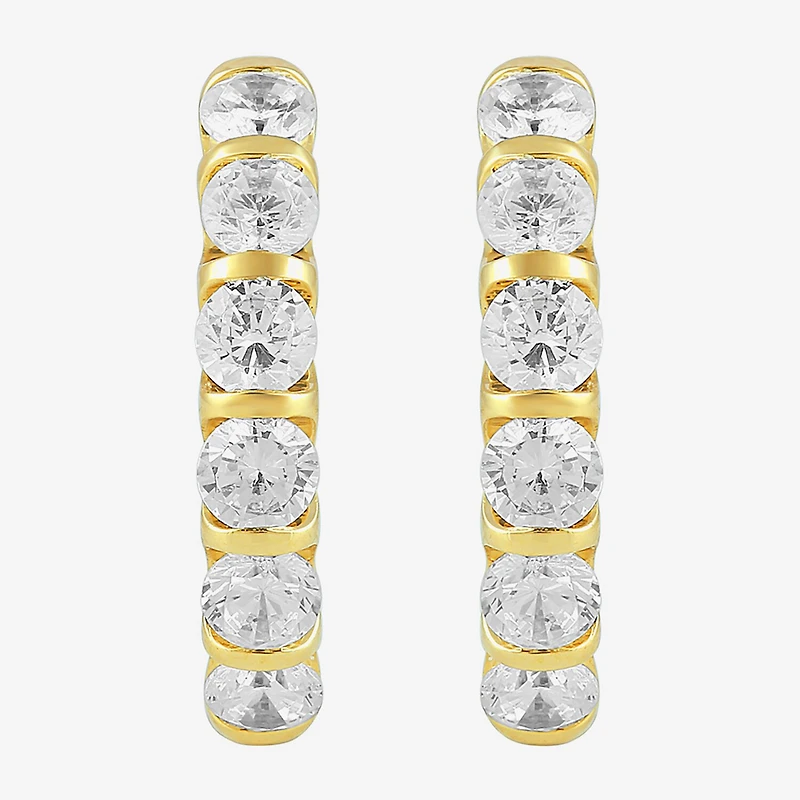 (I, I2) Womens 1 CT. T.W. Lab Grown White Diamond 14K Gold Over Silver 17.6mm Hoop Earrings
