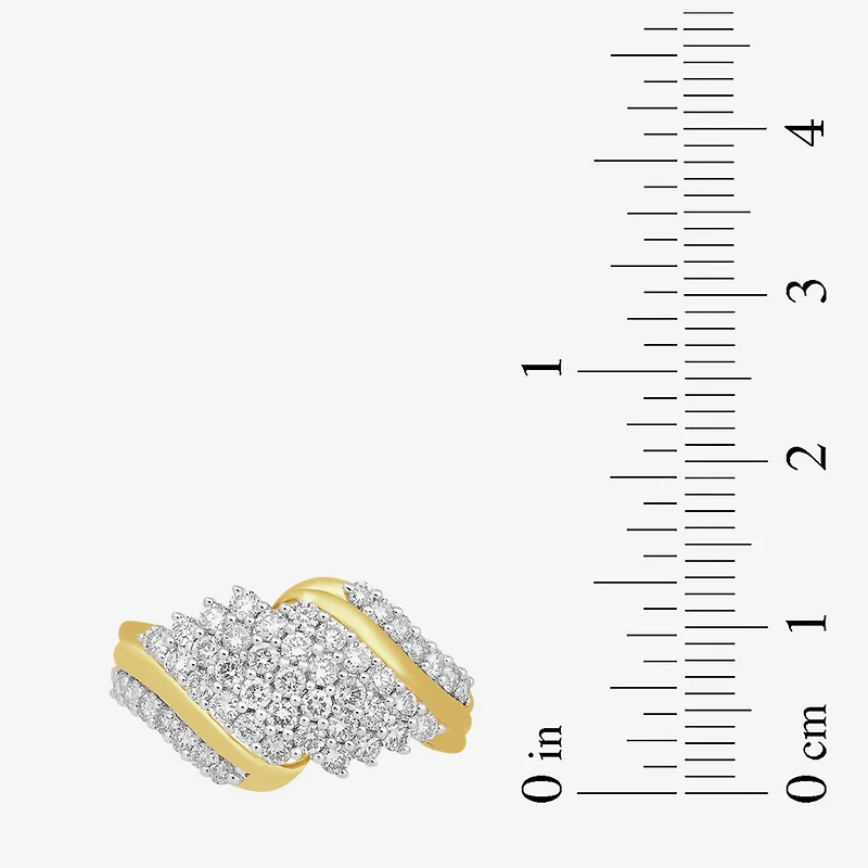 (I, I2) Womens 1 CT. T.W. Lab Grown White Diamond 14K Gold Over Silver Cluster Cocktail Ring