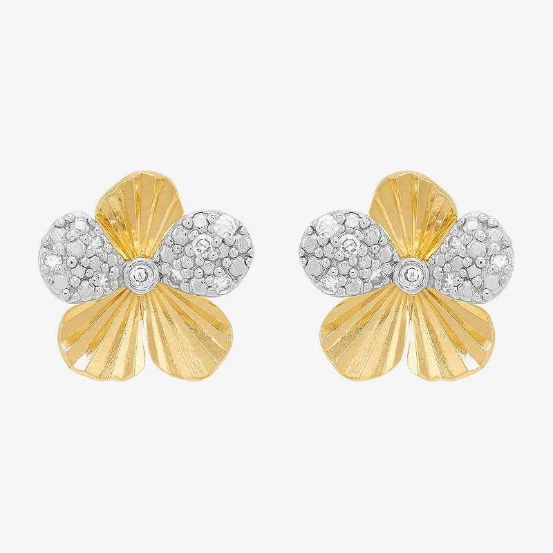 H-I / Si1-Si2 1/10 CT. T.W. Lab Grown White Diamond 14K Gold Over Silver 11.4mm Flower Stud Earrings