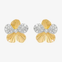 H-I / Si1-Si2 1/10 CT. T.W. Lab Grown White Diamond 14K Gold Over Silver 11.4mm Flower Stud Earrings