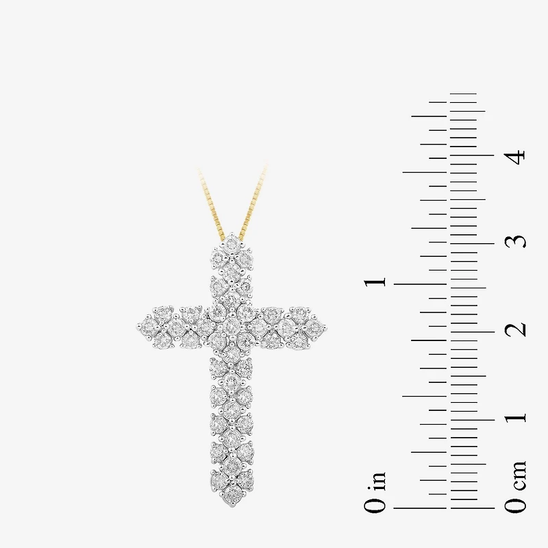 Cross (I, I2) Womens 1 CT. T.W. Lab Grown White Diamond 14K Gold Over Silver Cross 18 Inch Pendant Necklace