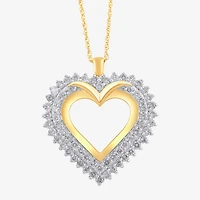 (I, I2) Womens 1 CT. T.W. Lab Grown White Diamond 14K Gold Over Silver Heart 18 Inch Pendant Necklace