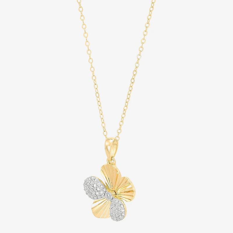 Flower (H-I, Si1-Si2) Womens 1/10 CT. T.W. Lab Grown White Diamond 14K Gold Over Silver Flower 18 Inch Pendant Necklace
