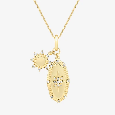 Sun (H-I / Si1-Si2) Womens 1/6 CT. T.W. Lab Grown White Diamond 14K Gold Over Silver Star Sunburst 18 Inch Pendant Necklace
