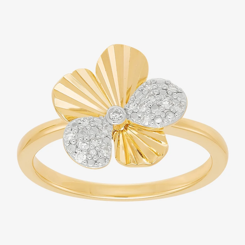 Flower (H-I,Si1-Si2) Womens 1/10 CT. T.W. Lab Grown White Diamond 14K Gold Over Silver Cocktail Ring