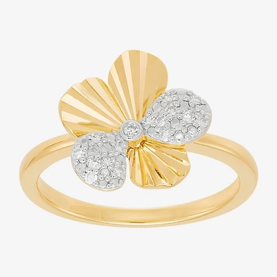 Flower (H-I,Si1-Si2) Womens 1/10 CT. T.W. Lab Grown White Diamond 14K Gold Over Silver Cocktail Ring
