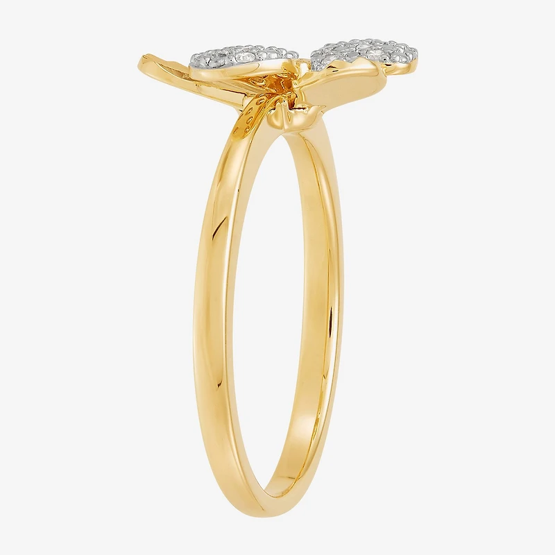 Flower (H-I,Si1-Si2) Womens 1/10 CT. T.W. Lab Grown White Diamond 14K Gold Over Silver Cocktail Ring