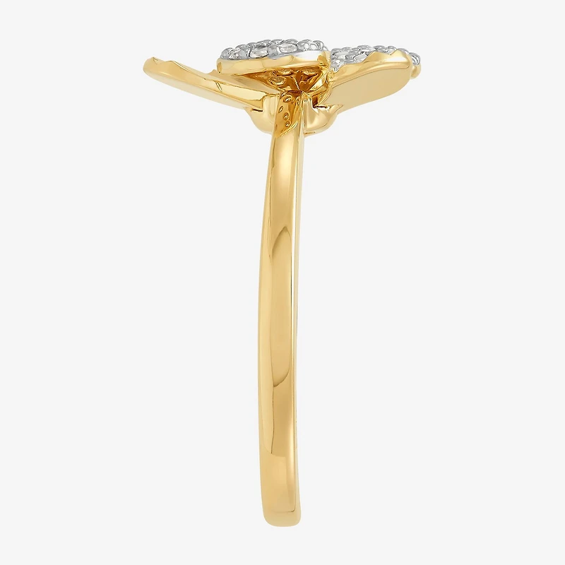 Flower (H-I,Si1-Si2) Womens 1/10 CT. T.W. Lab Grown White Diamond 14K Gold Over Silver Cocktail Ring
