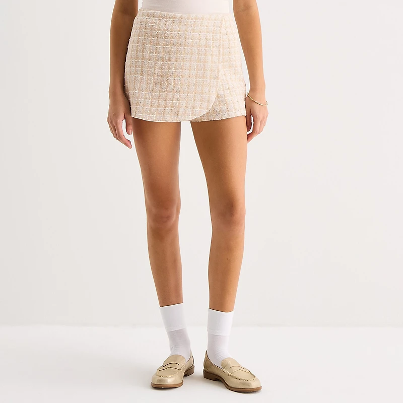 by&by Womens Juniors Mid Rise Wrap Skirt