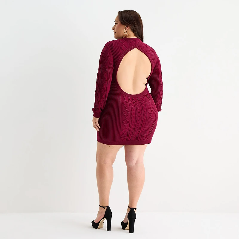 Bold Elements Womens Plus Long Sleeve Cut Outs Sweater Dress