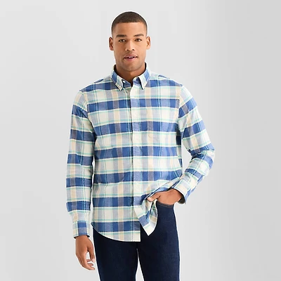 St. John's Bay Washed Oxford Mens Long Sleeve Classic Fit Stretch Fabric Button-Down Shirt