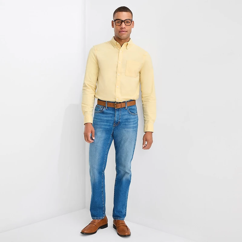 St. John's Bay Washed Oxford Mens Long Sleeve Classic Fit Stretch Fabric Button-Down Shirt