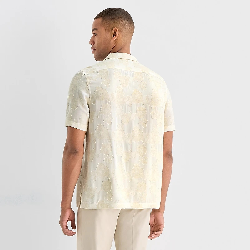 J. Ferrar Tonal Floral Mens Short Sleeve Camp Shirt