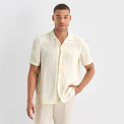 J. Ferrar Tonal Floral Mens Short Sleeve Camp Shirt
