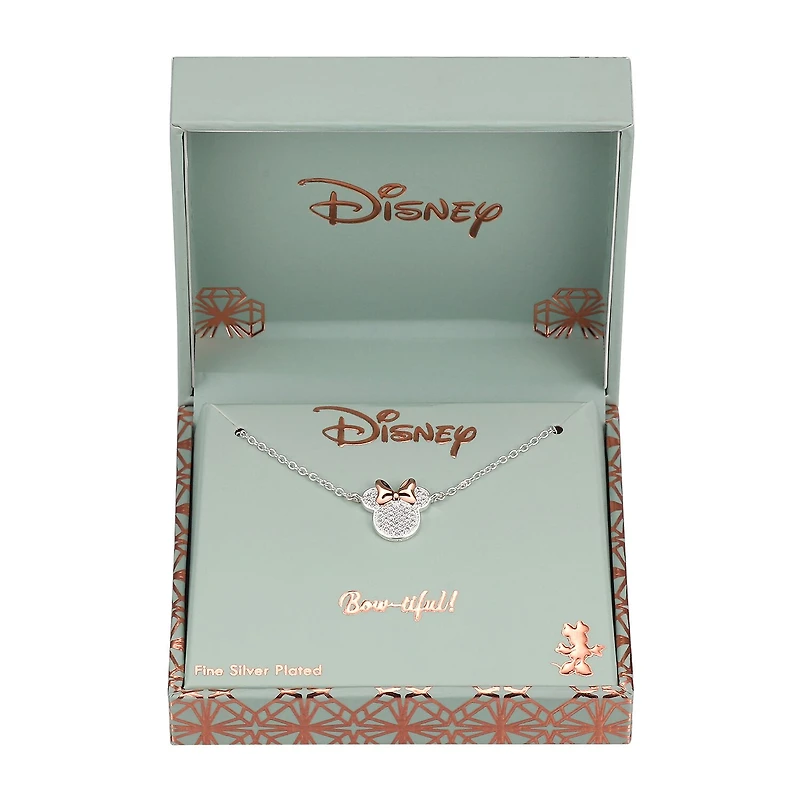 Disney Classics Womens Cubic Zirconia Pure Silver Over Brass 18 Inch Pendant Necklace