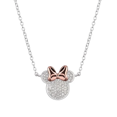 Disney Classics Womens Cubic Zirconia Pure Silver Over Brass 18 Inch Pendant Necklace