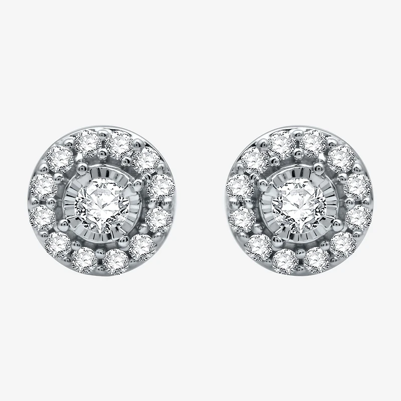 3/8 CT. T.W. Natural White Diamond 10K Gold 7.2mm Round Stud Earrings