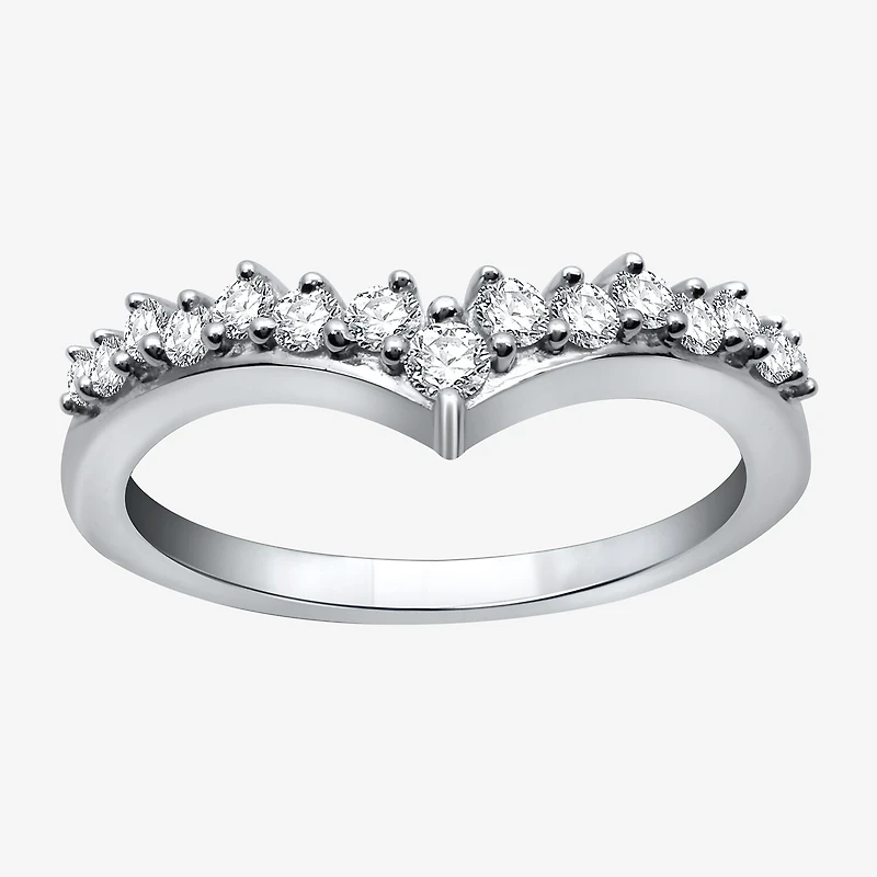 (H-I / I1) Womens 1/3 CT. T.W. Lab Grown White Diamond 10K Gold Chevron Wedding Band