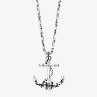Effy Final Call Mens Sterling Silver Anchor 22 Inch Pendant Necklace